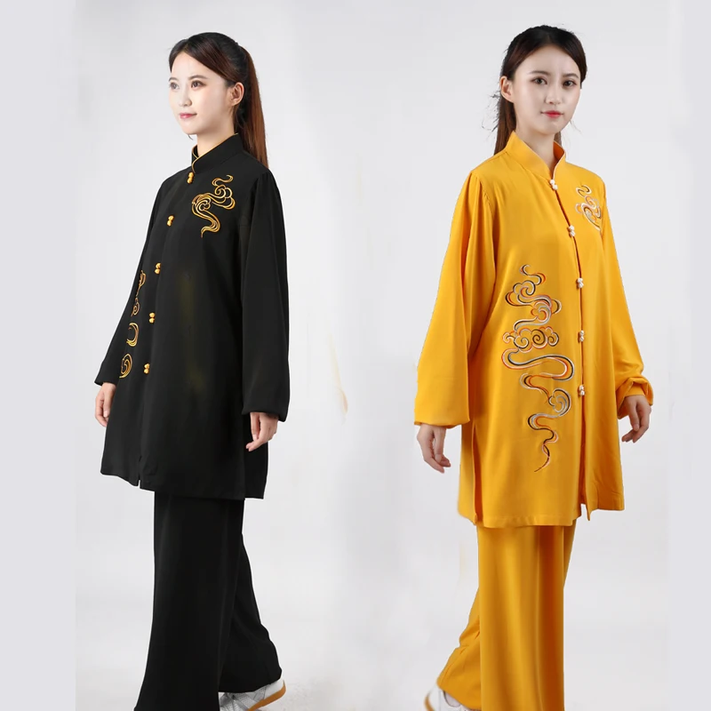 Tradițională chineză Kung Fu, Tai Chi Seturi pentru Femei Barbati Performanță Etapă poarte Lenjerie de mătase Respirabil de Sus brodate Pantaloni de Costum Imagine 2