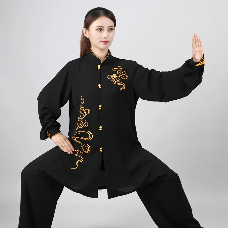 Tradițională chineză Kung Fu, Tai Chi Seturi pentru Femei Barbati Performanță Etapă poarte Lenjerie de mătase Respirabil de Sus brodate Pantaloni de Costum Imagine 3
