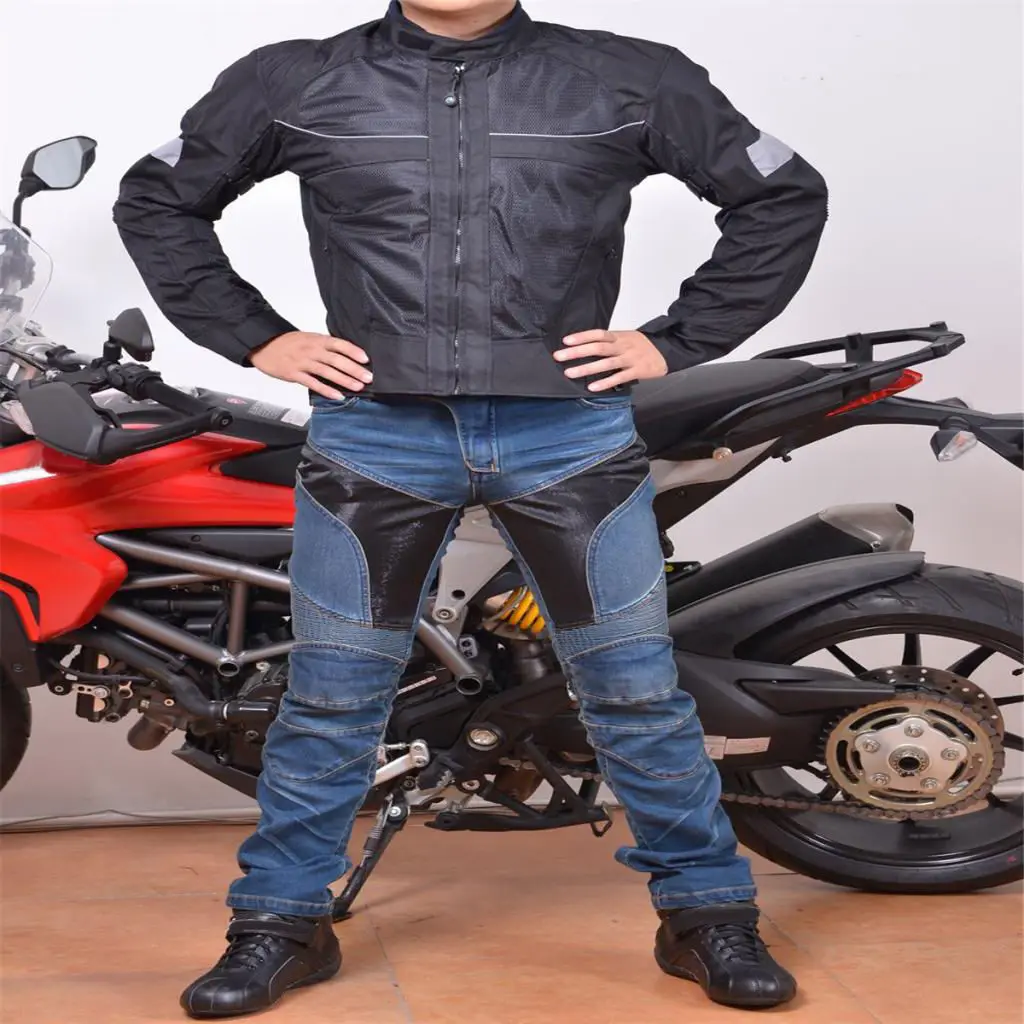 Albastru Curse de Motociclete Pantaloni cu Protectie Genunchi Tampoane de Protecție Blugi XL Imagine 0