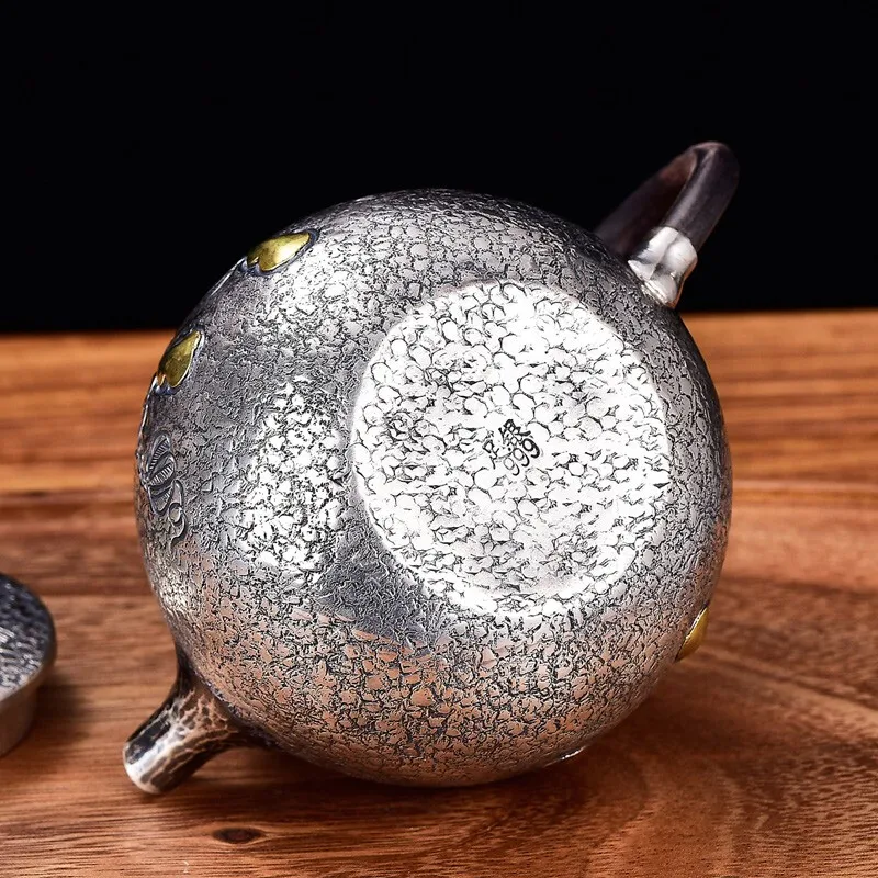 Oală de argint 999 argint ceainic jad cules plate cover tărtăcuță manual retro fierbător practic set de ceai de argint 163g 200ml Imagine 3
