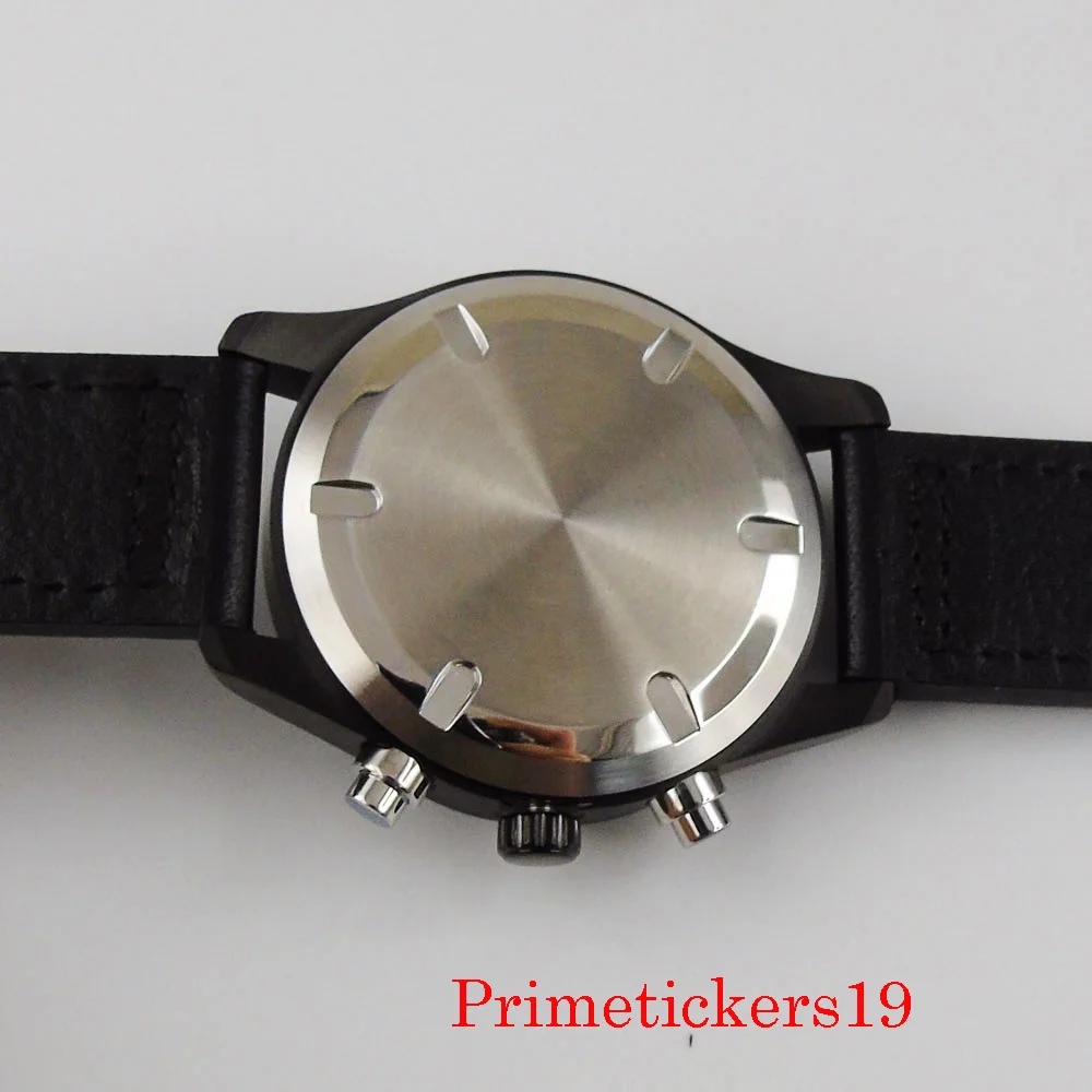 CORGEUT 42mm negru PVD placat cu cuarț circulație barbati ceas cronograf zi de afișare săptămână curea din piele neagra solid înapoi Imagine 4