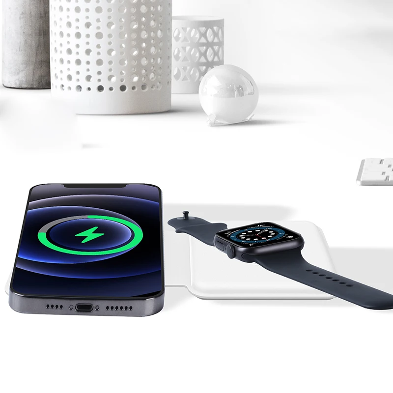 Pliere încărcător wireless Dual dispozitiv încărcător Ceas Magnetic Pentru iPhone 12 Pentru iWatch călătorie în aer liber încărcare rapidă de tip c usb Imagine 4