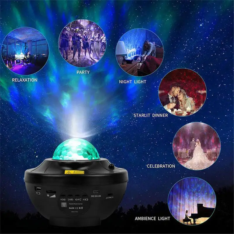 Steaua Galaxy Proiector Ocean Val Noaptea Lumina în Cameră Decor USB Music Player Cerul Înstelat Romantic Porjectors Dormitor Timer Lampa Cadouri Imagine 2