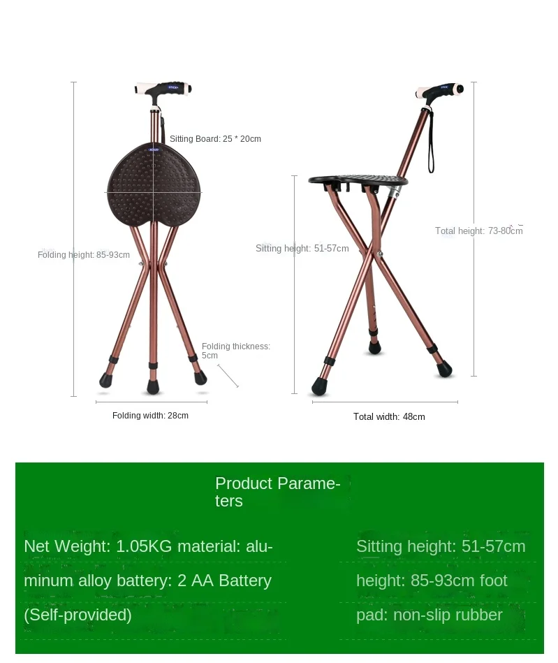 Carja Scaun cu Scaun baston Pliabil, Ușor de Mână Scaun Multi-Funcțional Elastic Non-Alunecare Carja Imagine 2