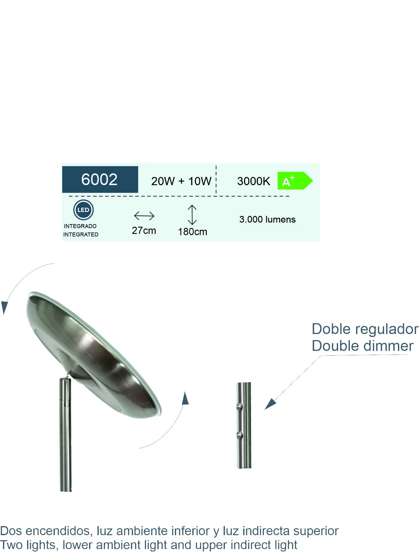 30W si 3000 lumeni Led lounge picior, reglabil cu dublu senzor de atingere directă sau indirectă de lumină Imagine 2