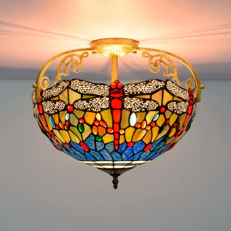 40cm Europene în Stil Mediteranean Libelule Colorate de Sticlă Restaurant Dormitor coridor Coridor de Sticlă Semi-Agățat Lampă de Plafon Imagine 0