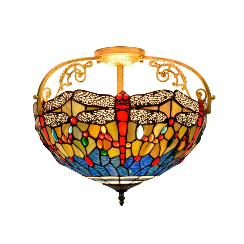 40cm Europene în Stil Mediteranean Libelule Colorate de Sticlă Restaurant Dormitor coridor Coridor de Sticlă Semi-Agățat Lampă de Plafon Imagine 2