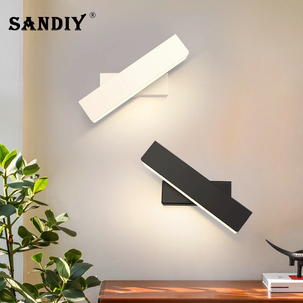 SANDIY Nordic Rotativă de Perete Lampi LED de Interior, Corpuri de iluminat pentru Living Noptiera Culoar de Aluminiu Minimalist de Perete de Lumină Alb-Negru Imagine 2