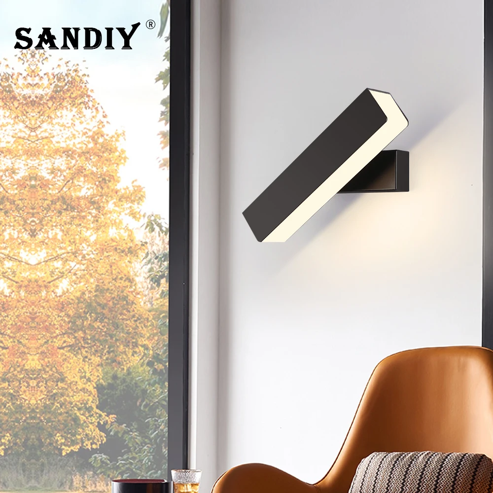 SANDIY Nordic Rotativă de Perete Lampi LED de Interior, Corpuri de iluminat pentru Living Noptiera Culoar de Aluminiu Minimalist de Perete de Lumină Alb-Negru Imagine 3