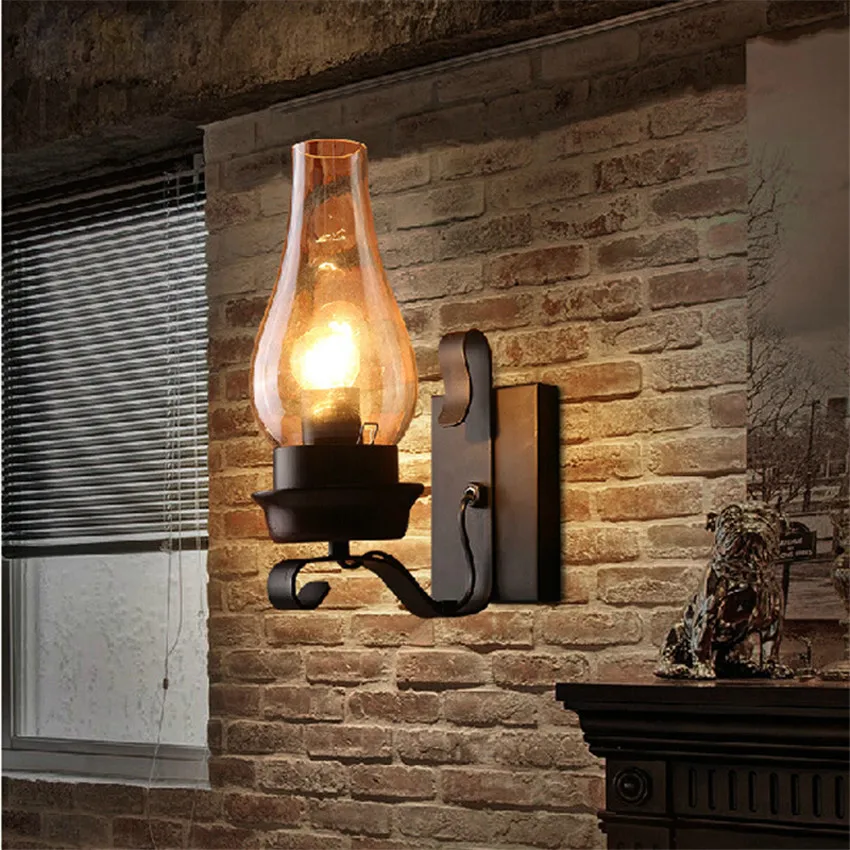 American Fier de Artă Kerosen Abajur de sticla Vintage Lămpi de Perete,Mansardă în Stil Retro Edison lumini de Perete Scara de Lumina, Corpuri de Iluminat Imagine 0