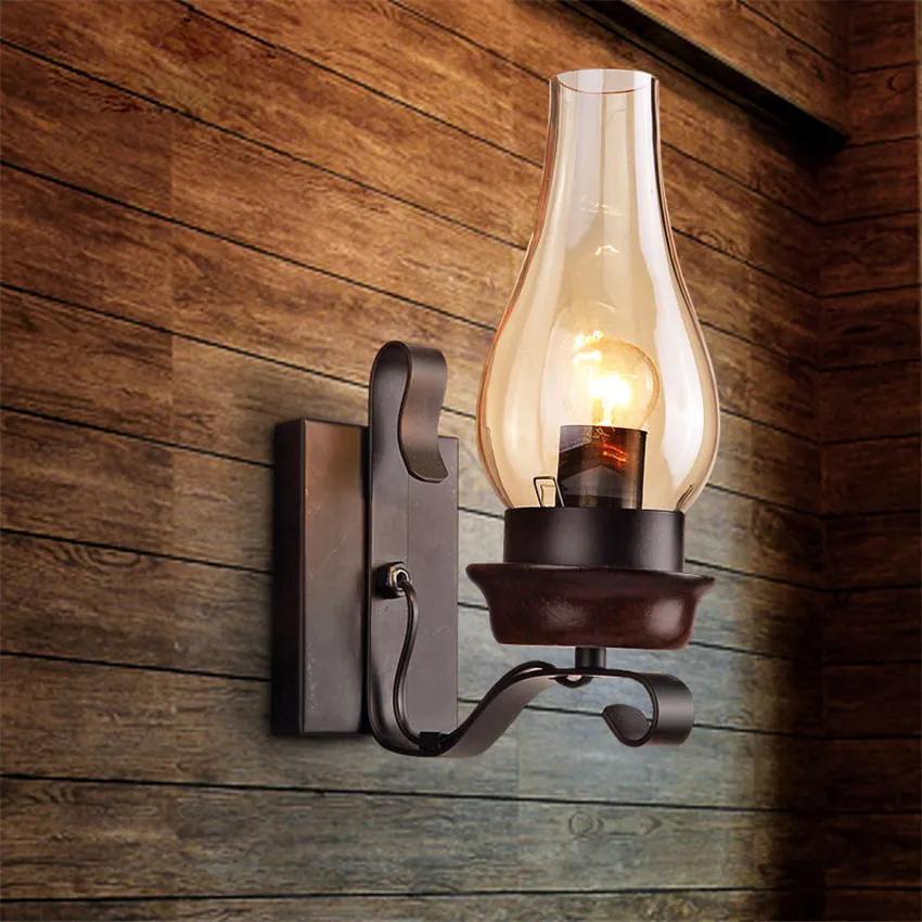 American Fier de Artă Kerosen Abajur de sticla Vintage Lămpi de Perete,Mansardă în Stil Retro Edison lumini de Perete Scara de Lumina, Corpuri de Iluminat Imagine 2