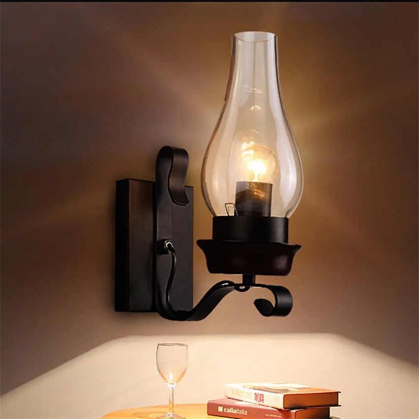 American Fier de Artă Kerosen Abajur de sticla Vintage Lămpi de Perete,Mansardă în Stil Retro Edison lumini de Perete Scara de Lumina, Corpuri de Iluminat Imagine 3