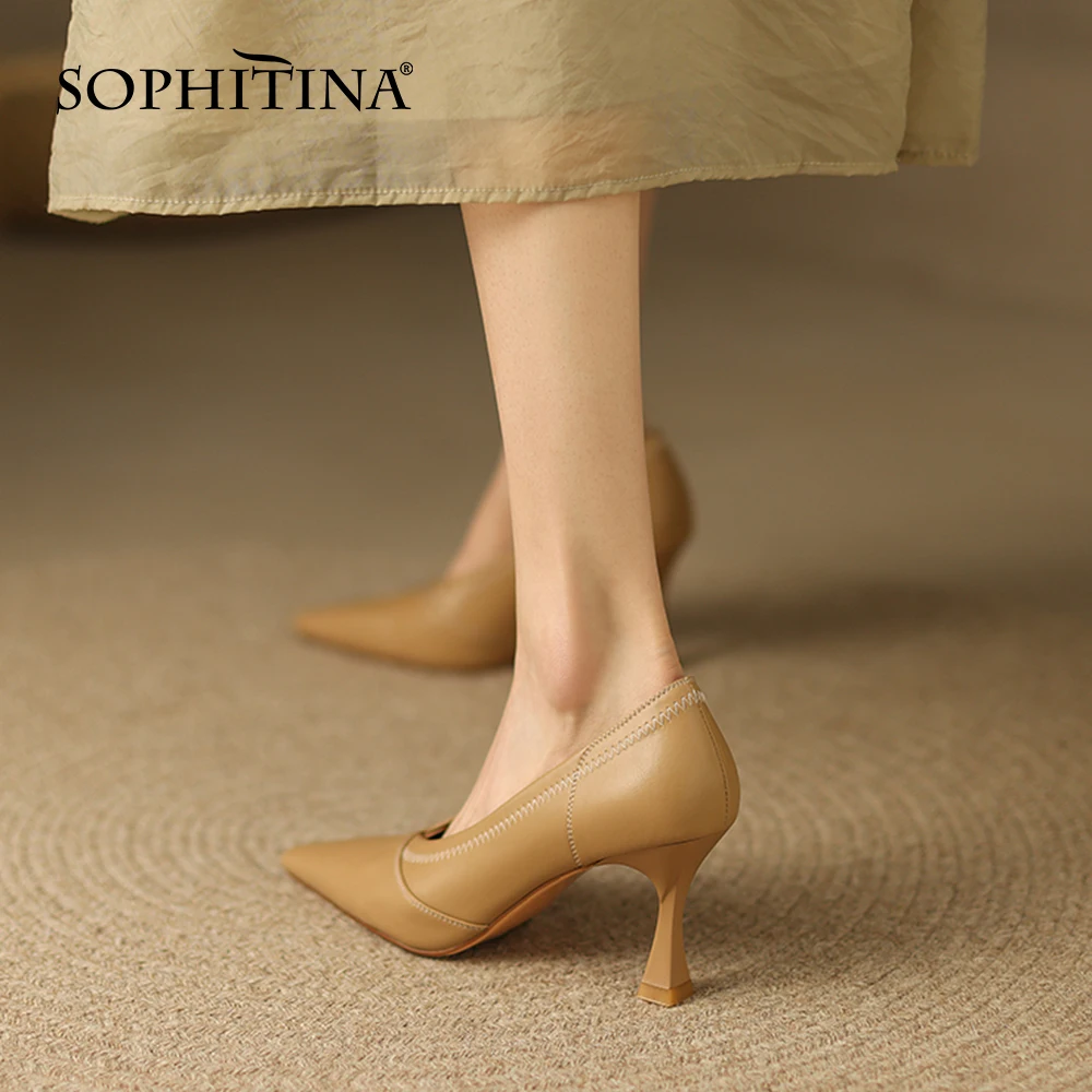 SOPHITIN Petrecere Pompe Pentru Femei Sexy Stilet Petrecere de Nunta Pantofi Mic Deget de la picior Pătrat Design Premium din Piele de Femeie Tocuri inalte ANO575 Imagine 1