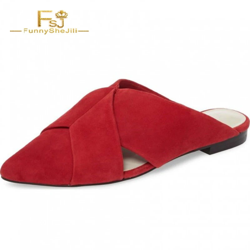 Femeie Pantofi Plat Papuci de casă Cross-legat Roșu Turma de Femei Catâr Migdale subliniat Toe Flats FSJ Moda Casual Outsied Doamnelor Pantofi Imagine 1