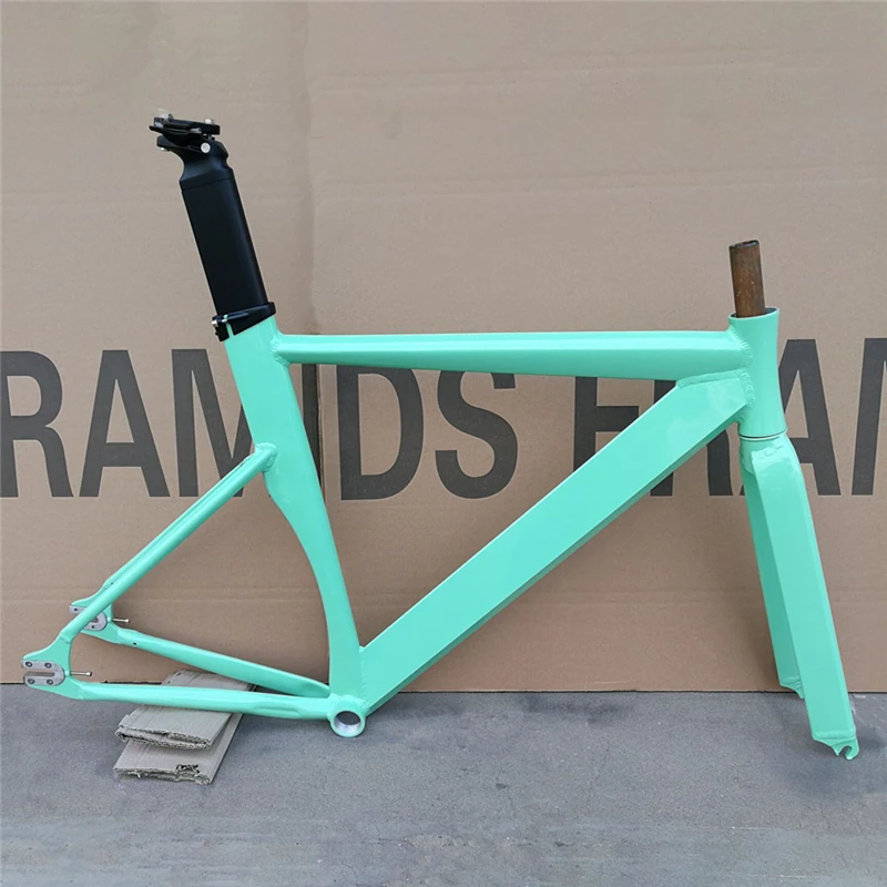 Piesa cadru de biciclete fixie biciclete cadru 48cm 52cm 56cm albastru echipament fix de cadru de biciclete includ aliaj de Aluminiu furca+stem+tija+BB Imagine 4