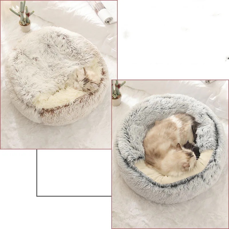 Nou stil de pluș canisa, cristal de catifea caldura, rotund, jumătate de pachet de pisici, somn adânc de pluș rotund canisa, confortabil și cald Imagine 0