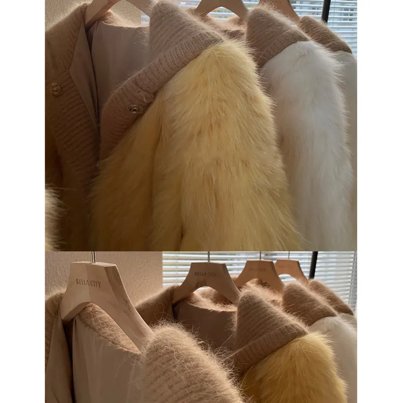 Real Blană de Vulpe Mozaic Nurca Hanorac cu Haine de Moda Liber Hoodies Femei Femei de Lungime Medie, Gros de Cald Uza de Iarnă Imagine 5
