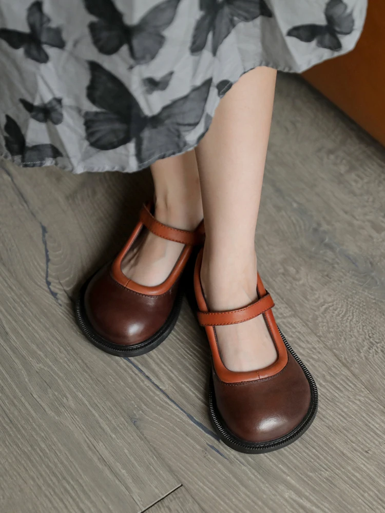 Femei Din Piele Mary Janes Scăzut De Pantofi Pentru Femei De Primavara Pompe De Curea Glezna Pantofi Handmade Piele Femei Pantofi 2021 Negru Imagine 2