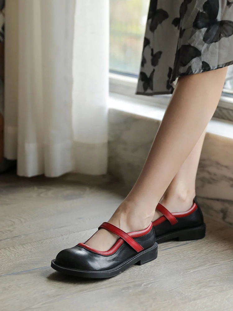 Femei Din Piele Mary Janes Scăzut De Pantofi Pentru Femei De Primavara Pompe De Curea Glezna Pantofi Handmade Piele Femei Pantofi 2021 Negru Imagine 3