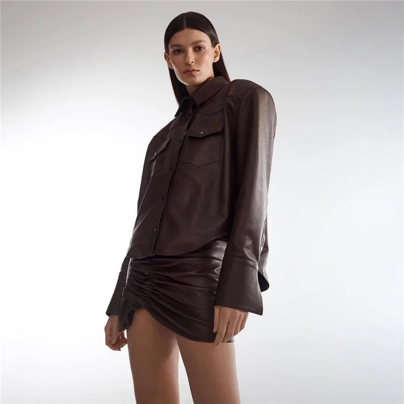 Brand la modă toamna și iarna NOU stil camasa geaca de piele jacheta 2021 moda pentru femei buzunar decor scule sacou bing Imagine 4