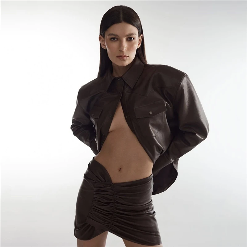 Brand la modă toamna și iarna NOU stil camasa geaca de piele jacheta 2021 moda pentru femei buzunar decor scule sacou bing Imagine 5