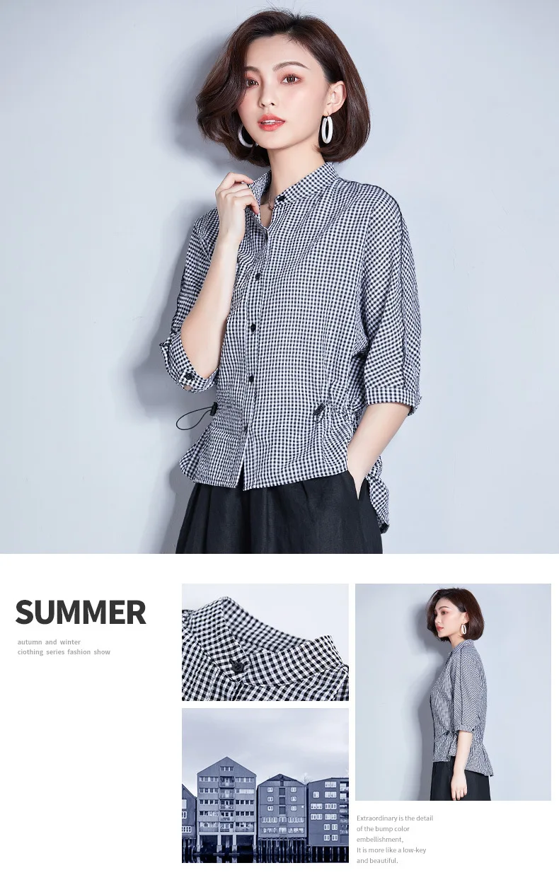 Vanzare Bluza de vara Moda 2020 Doamnă Carouri haine de Lucru de Jumătate Plus Dimensiune Camasi cu MF012 ~ Îmbrăcăminte femei < Avolegal.ro