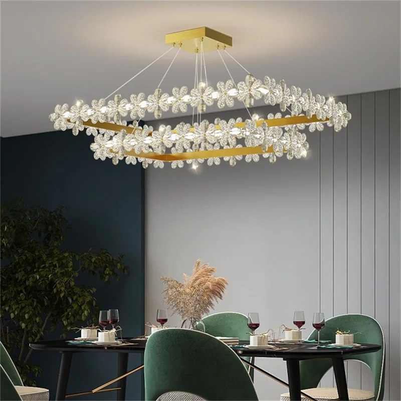 OUTELA de Lux, Candelabre Moderne Aur Lumina Dreptunghi Cristal LED Alamă Pandantiv Lampă de Acasă de Prindere pentru Camera de zi Imagine 1