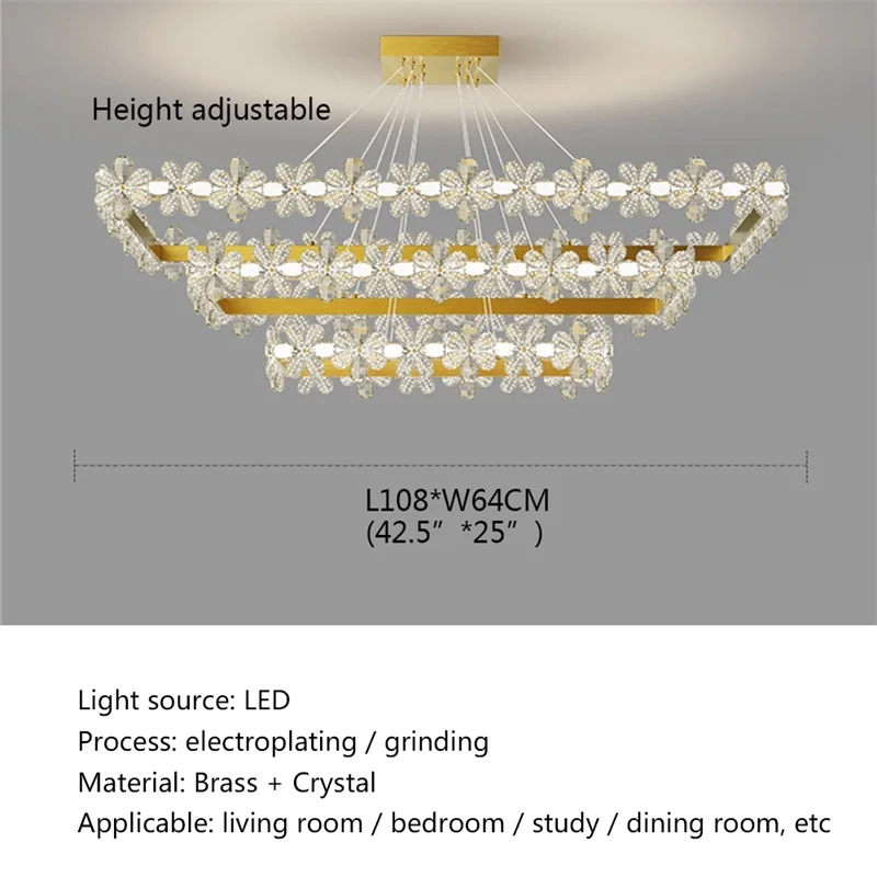 OUTELA de Lux, Candelabre Moderne Aur Lumina Dreptunghi Cristal LED Alamă Pandantiv Lampă de Acasă de Prindere pentru Camera de zi Imagine 3