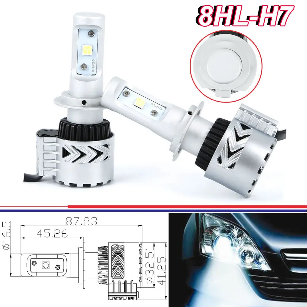 8 H7 Auto cu LED-uri Faruri Kituri de 72W Aluminiu cu LED-uri Faruri Kit de Conversie Becuri Auto Motociclete Imagine 2
