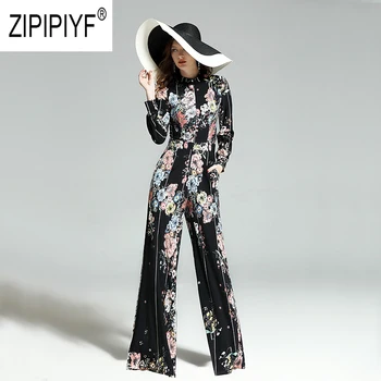 2019 Primăvară De Moda Pentru Femei Salopete Florale Imprimare Maneca Lunga Slim Dungi Lungi, Salopete Casual Elegant Chic Costume Z1226