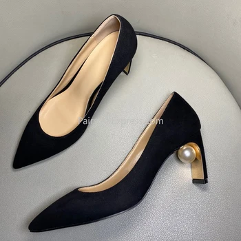 2020 Noua Moda de Aur Toc Perla Pantofi din Piele Negre toc Pantofi de Partid Femei 10cm Zapatos Mujer Tacon Size34-43
