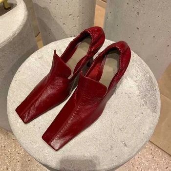 2020 Primăvară Luxry Pompe De Piele Femei Aluneca Pe Square Toe Tocuri Inalte Pantofi Femei Magarii Pantofi Sexy, Pantofi Doamnelor Sapato Feminin