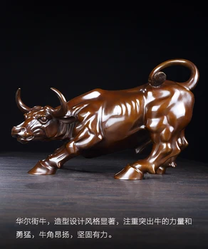 40CM Mare de artizanat Bronz sculptură de artă Acasă compania aduce bogăție de Valori de piață taur Cariera de Succes noroc taur statuie