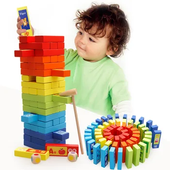 60 de piese din stivuite mare clădire de blocuri mari de lemn de culoare cognitive jucării educaționale Montessori educația timpurie cunoaștere M88