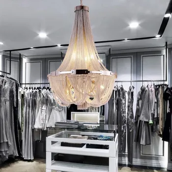 Fashional Argint Pandantiv cu LED-uri de Lumină Lanț de Aur Scara Lampa de Inginerie, Design de Lux Lanț de Aluminiu Pandantiv Lampă Sala Hol Villa
