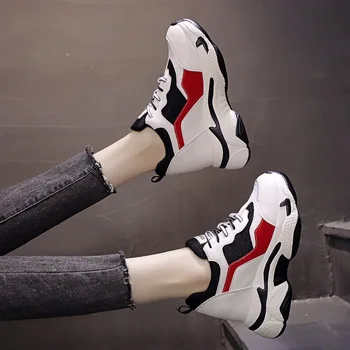 Femei Indesata Adidași Vulcaniza Pantofi de Moda coreeană Nou de sex Feminin Black Red Platforma Talpa Groasă Pantofi Casual Femei Adidași 9cm