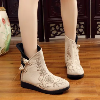 Femeile Chineze Tradiționale De Dans De Epocă Broderie Panza Pantofi Casual Scurte De Bumbac Zăpadă Bota Confortabil Hanfu Plat Pantof Verde