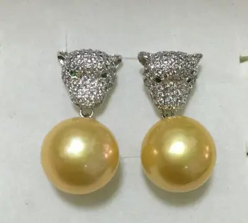 Fermecătoare pereche de mare 10-11mm de sud aur cercel de perla 925s