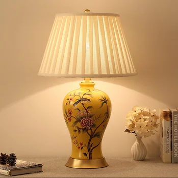 Floare chineză pasăre ceramice mici Lămpi de Masă European împletite lenjerie de pat abajur bază de cupru E27 LED lampa pentru noptiera&foaier MF031