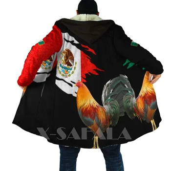 Mexic Frumos Cocoș Arta Mexicana, Palton Haina Tipărite Gros Cald Mantie cu Glugă pentru Bărbați Windproof Fleece Unisex Casual-1