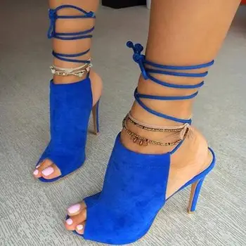 Moda de înaltă tocuri subtiri doamnelor pantofi subliniat toe dantela-up clasic curea glezna design sexy petrecere cizme pompe cădere liberă