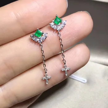 Moda naturale de verde smarald Elegant Cruce, pătrat picătură cercei bijuterie Naturala piatra cercei argint 925 fata cercei bijuterii
