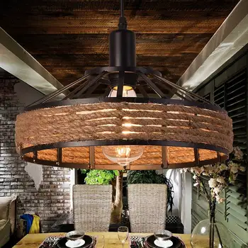 Negru Răchită pandantiv lampă coarda candelabru Bucătărie, sală de Mese Restaurant, Magazin Retro Loft industrial corpuri de iluminat Corpuri de Lampă