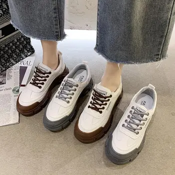 Noua Primavara-Vara Dantela-up Adidași de culoare Albă Femeile Plat Pantofi de Piele de sex Feminin Bord Alb Pantofi Casual