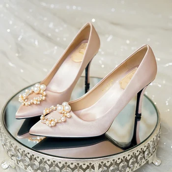 Pantofi de nunta, Pantofi de Mireasa, Champagne Satin Pantofi cu toc Înalt, de domnișoară de Onoare Pantofi de Cristal, Printesa Pantofi de Nunta