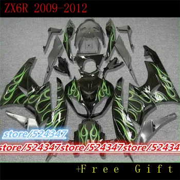 Piața de vânzări la cald producătorii ZX 6 r 2009-2012 Pentru kawasaki ninja ZX6R buna cerneală neagră motocicleta carenaj pale green flame