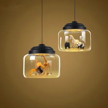 Restaurant Nordic candelabru de sticlă magazin de cafea de clasă grădiniță personalitate creatoare de desene animate dormitor cu LED-uri de animale chandelie